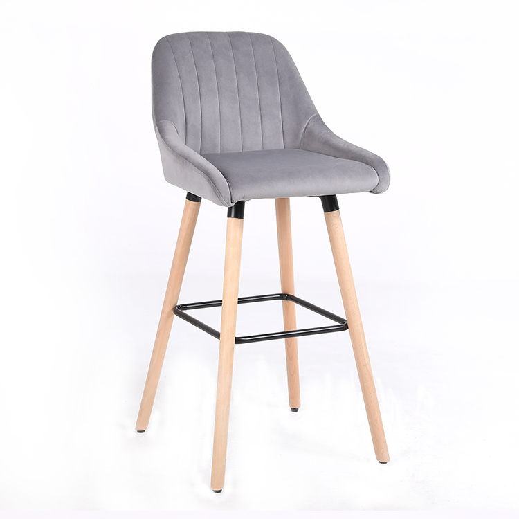 Wooden velvet bar chair with backrest